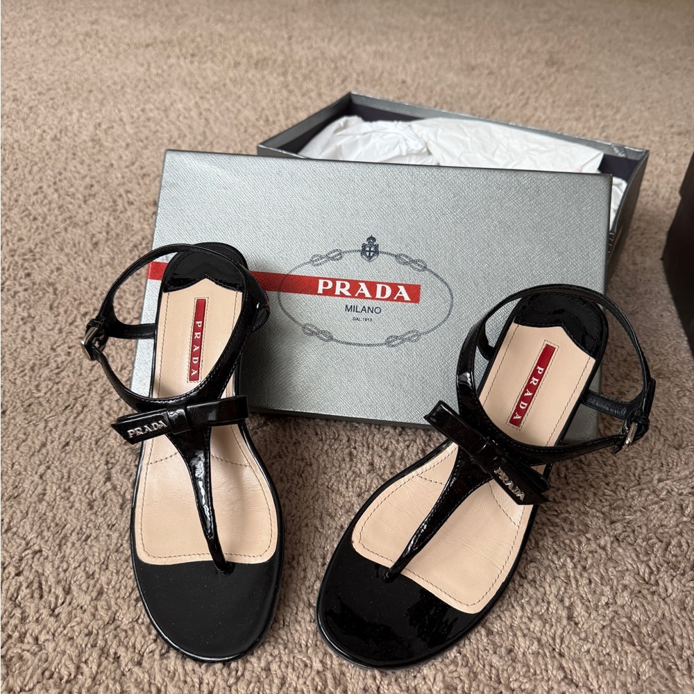 Prada Black Minimalist Flat Sandals